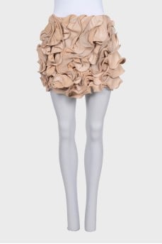 Leather and silk mini skirt with a zipper
