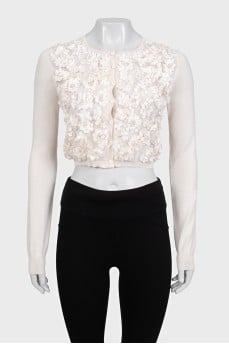 Cropped cardigan in merino wool and silk