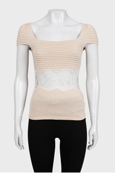 Beige T-shirt with lace insert