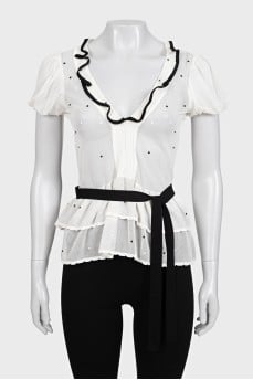 Transparent blouse with a belt