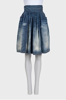 High-waist denim skirt with pockets