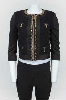 Black jacket with golden chains with a zipper