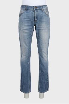 Men's straight-leg jeans with a distressed effect