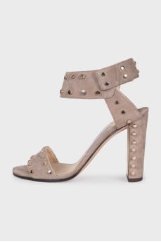 Beige suede heeled sandals