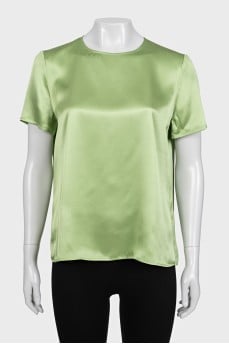 Green silk blouse with short sleeves
