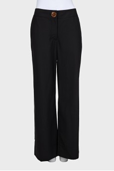 Black wool mid-rise trousers