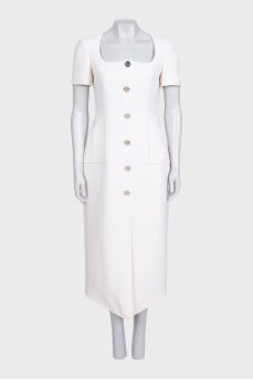 White fitted wool dress