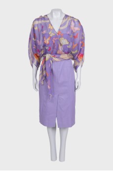Purple dress with a printed blouse
