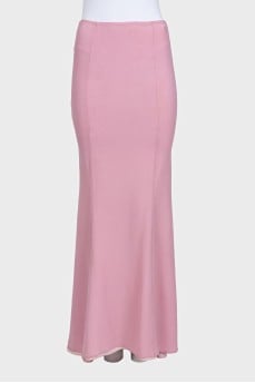 Pink silk skirt with a straight cut