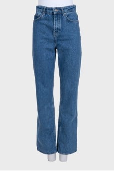 Blue high-waist straight-leg jeans
