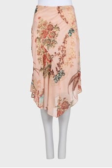 Pink printed silk skirt