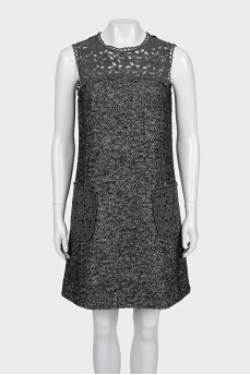 Straight-cut dress with lace pockets