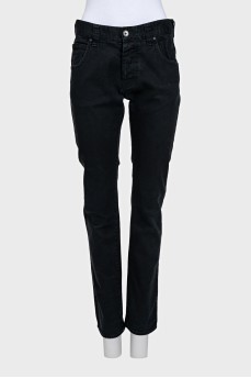 Black straight-leg mid-rise jeans