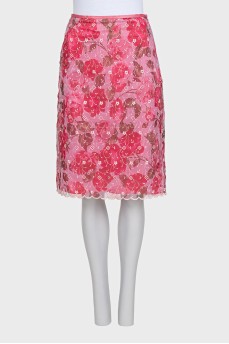Pink printed skirt with embroidery