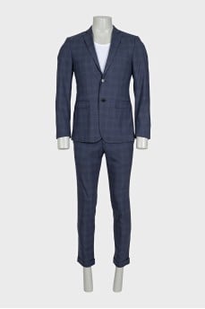 Men's blue checked wool suit