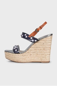 Gray embellished wedge sandals