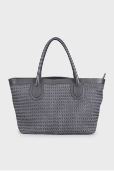 Gray bag with leather weave