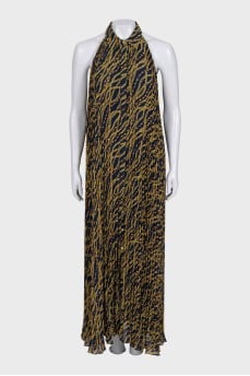 Blue printed pleated dress