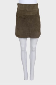 Green suede skirt