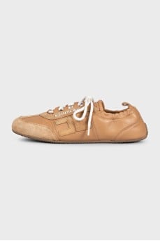 Brown leather and suede sneakers
