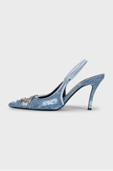 Denim slingbacks with logo