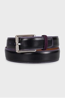 Men's leather belt with contrast piping