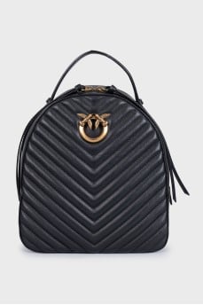 Black quilted leather backpack