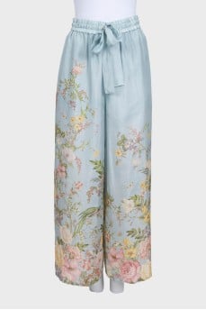 Silk trousers with a floral print