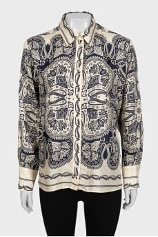 Silk blouse with blue print