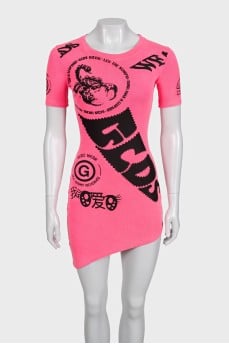 Pink printed bodycon dress