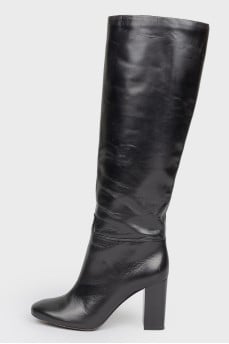 Black Leather Heeled Boots
