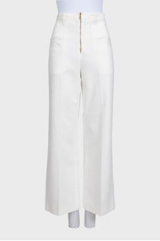 White wide-leg high-waisted trousers