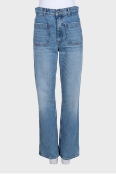 High-waist straight jeans with patch pockets