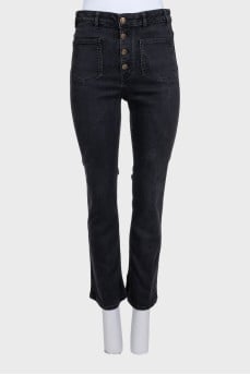 Black skinny fit button-down jeans