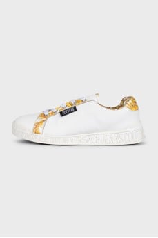 White leather sneakers with printed inserts