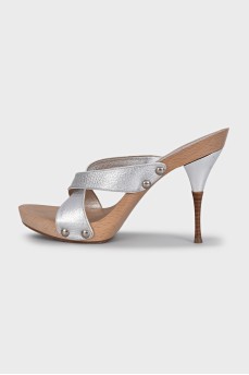 Silver mules with heels