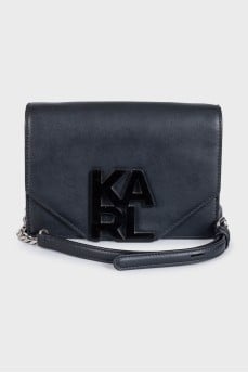 Black leather crossbody with logo