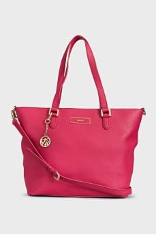 Pink leather tote with signature charm