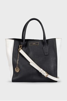 Black and white leather tote
