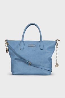 Blue leather tote with signature charm