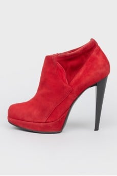 Red Suede Heeled Ankle Boots