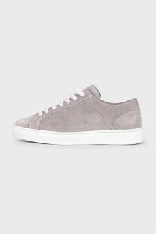 Gray suede lace-up sneakers