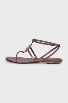 Leather sandals with gold decor