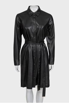Black leather dress with a strap