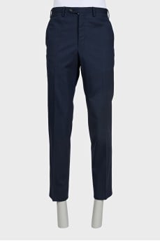 Men's straight blue wool trousers