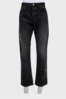Men's black jeans with patches
