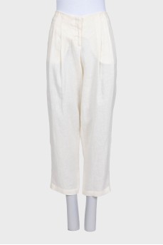 Linen cropped trousers with tag