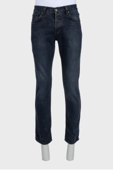 Men's blue cropped jeans with buttons