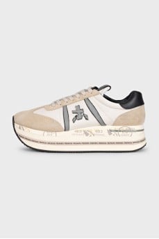 High-top sneakers made of suede and textile