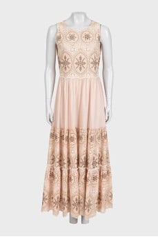 Beige perforated maxi dress